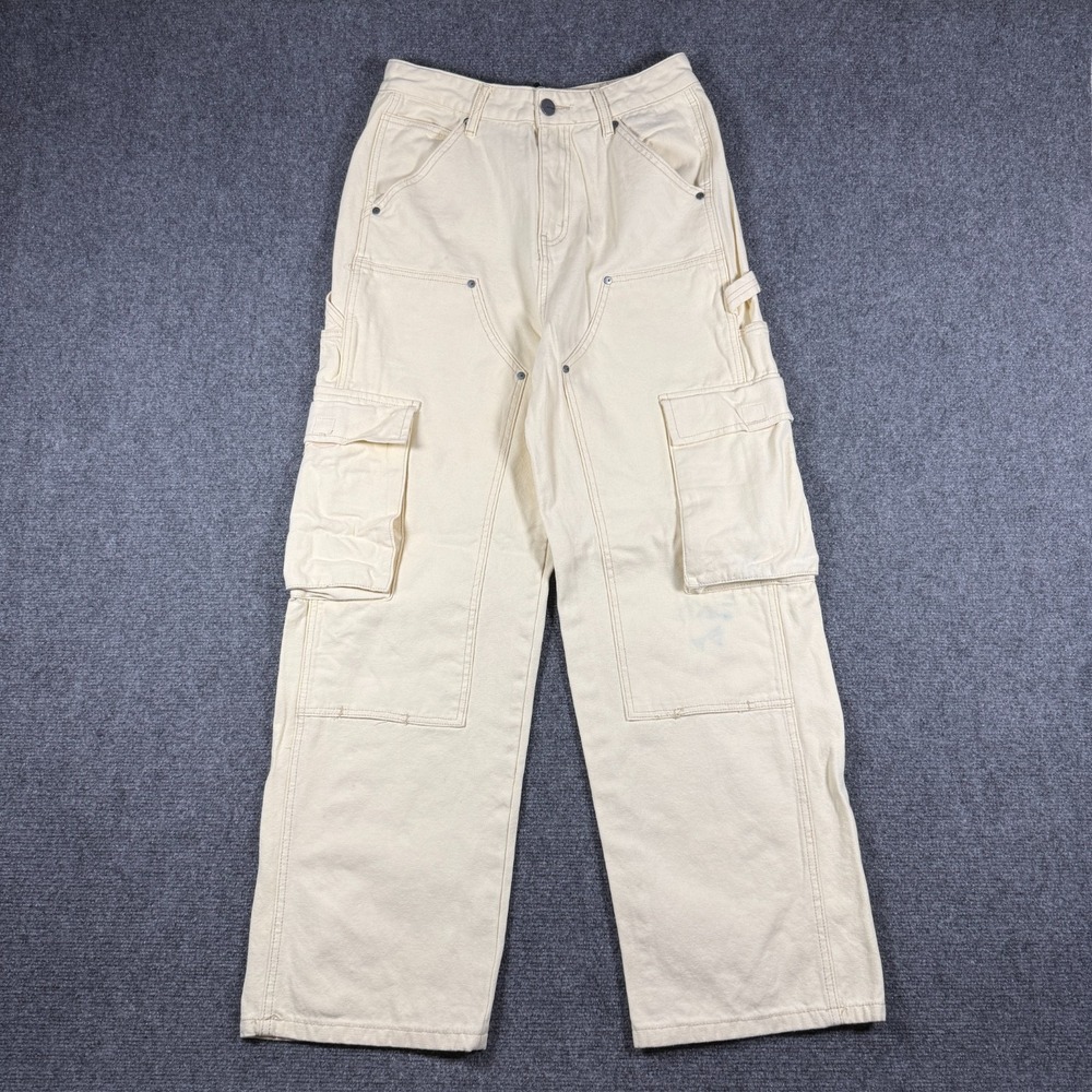 EPTM Wide Leg Double Knee Cargo Pants Cream Mens Size S/30 Utility Y2K Baggy
